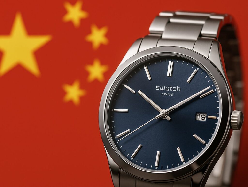 Un orologio da polso e la bandiera della Cina sullo sfondo