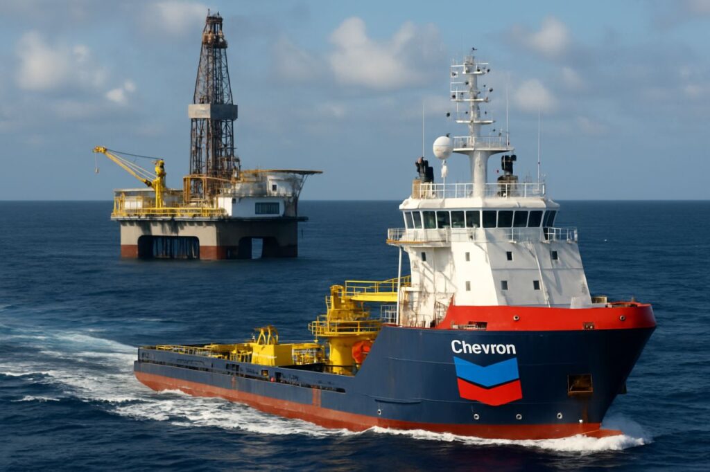 Una nave con scritta e logo Chevron