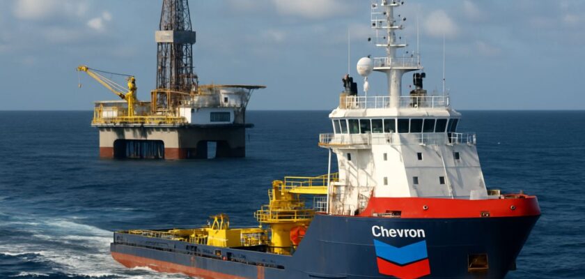 Una nave con scritta e logo Chevron