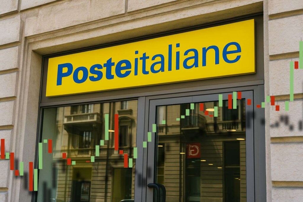 sede di Poste Italiane e grafico di borsa