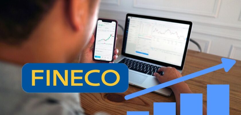 trader in azione e logo di Fineco