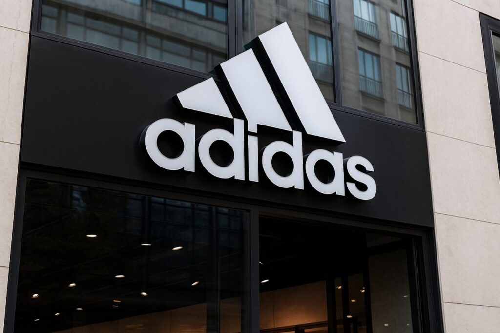 logo Adidas su una vetrata