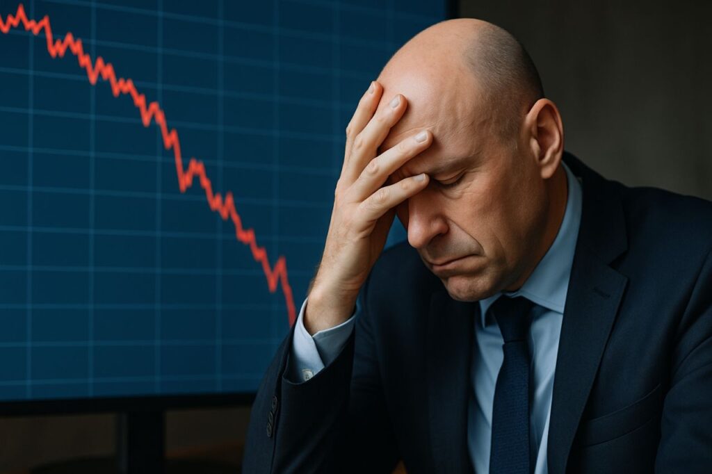 Primo piano di un investitore e un grafico finanziario alle sue spalle
