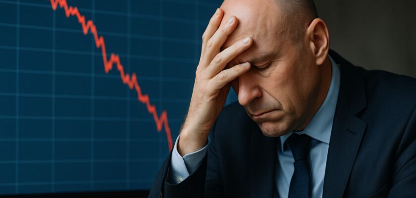 Primo piano di un investitore e un grafico finanziario alle sue spalle