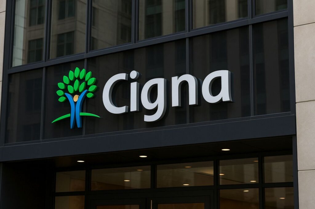 Logo Cigna sulla vetrata di un palazzo
