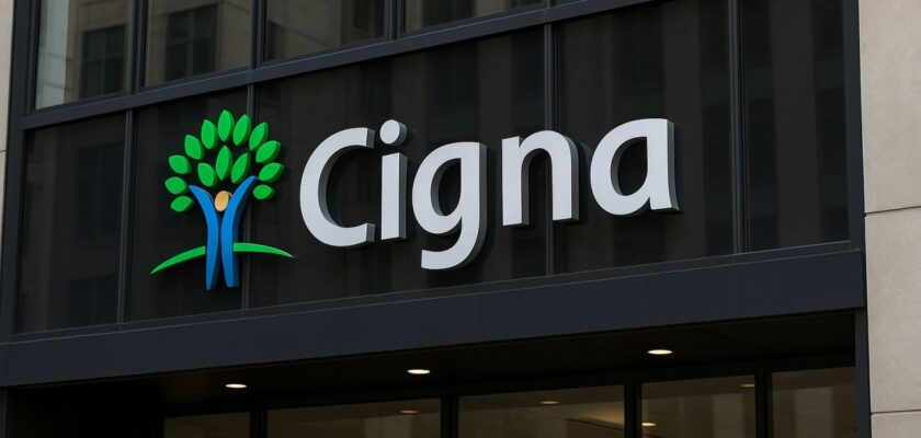 Logo Cigna sulla vetrata di un palazzo
