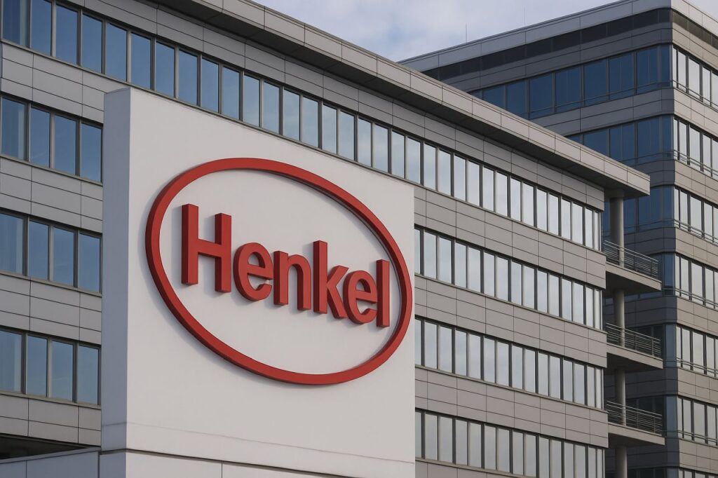 Un edificio con l'insegna Henkel davanti