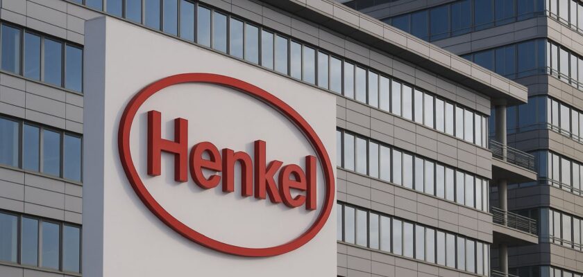 Un edificio con l'insegna Henkel davanti