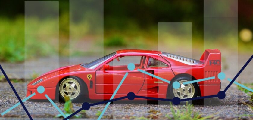 modellino Ferrari e grafico sullo sfondo
