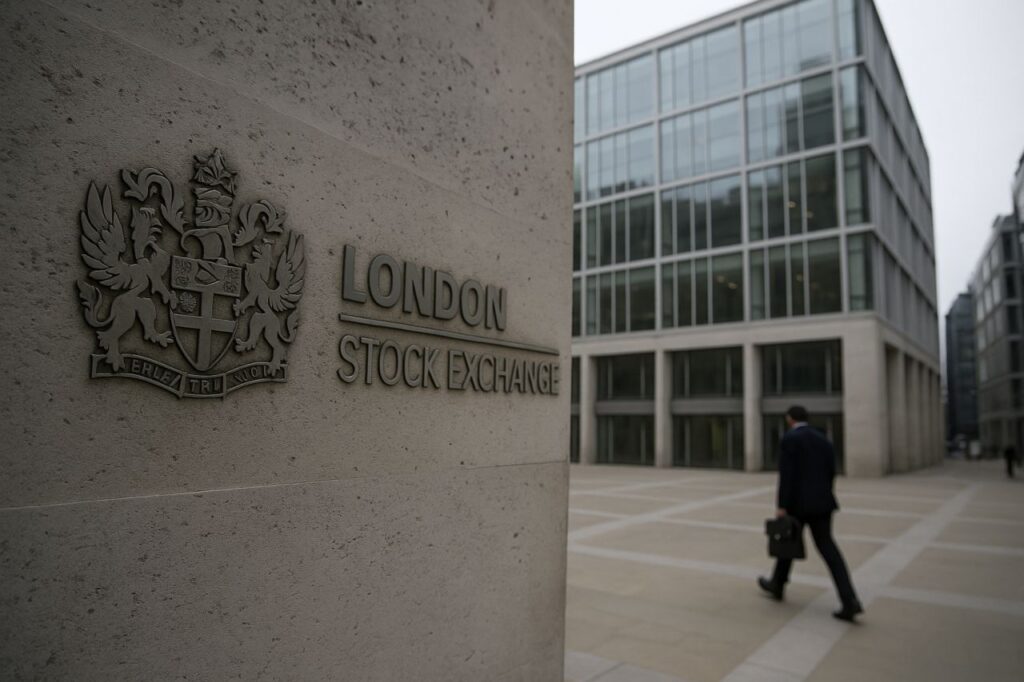 la scritta London Stock Exchange sull'angolo di una parete