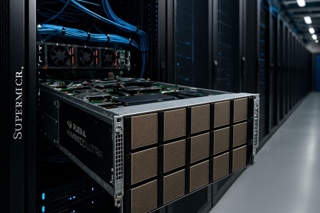 server Supermicro inserito in un rack da data center