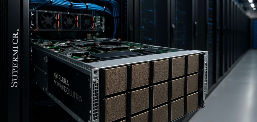server Supermicro inserito in un rack da data center