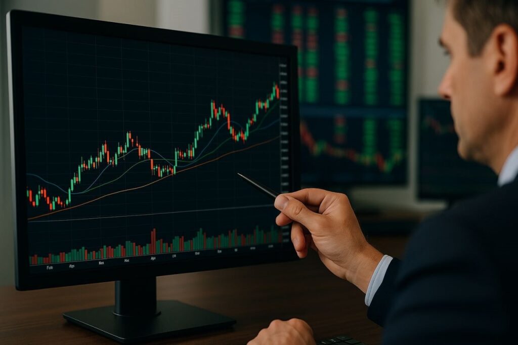 trader che analizza grafico