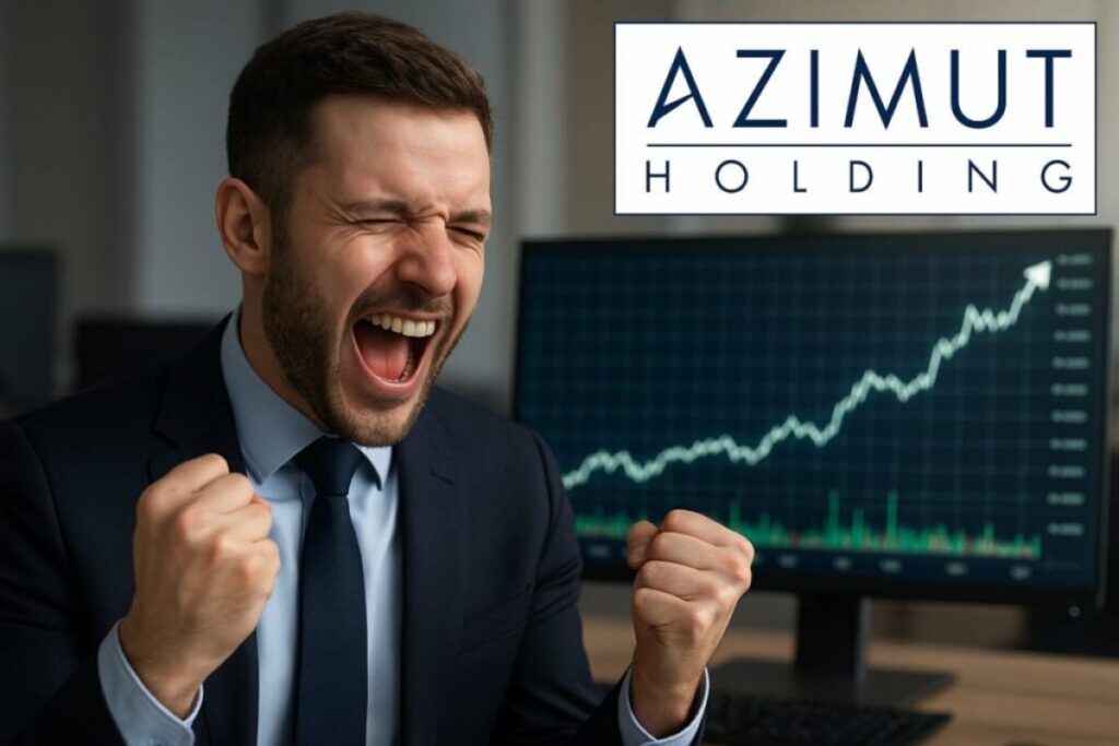 trader euforico e logo di Azimut