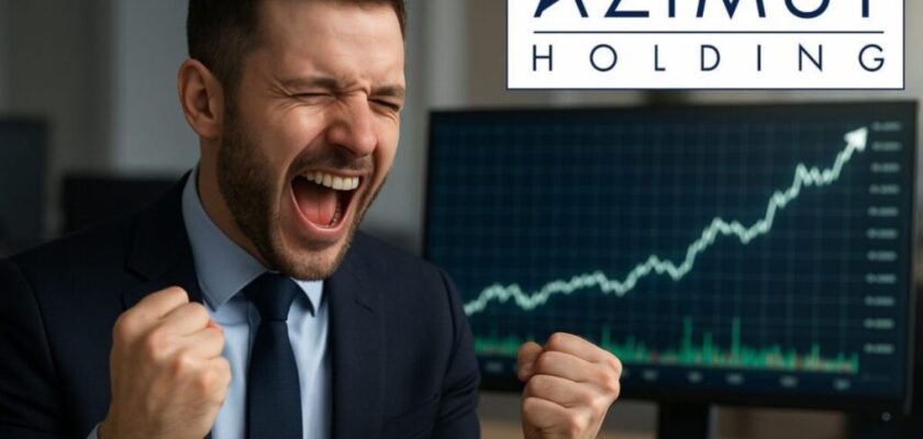 trader euforico e logo di Azimut