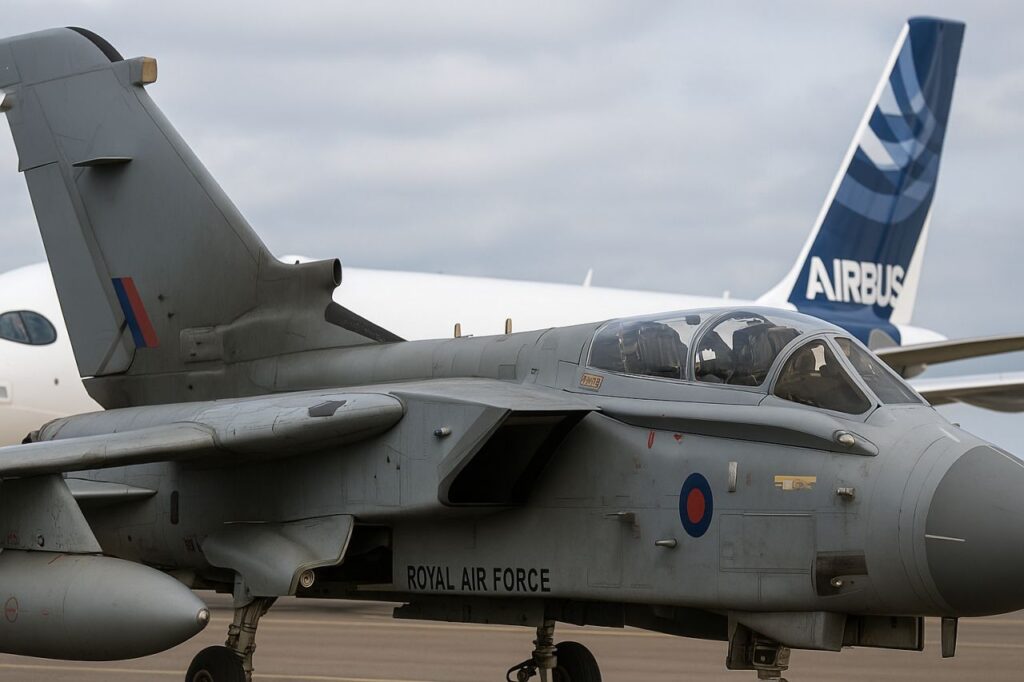 aerei da guerra della Royal Air Force su una pista d'atterraggio