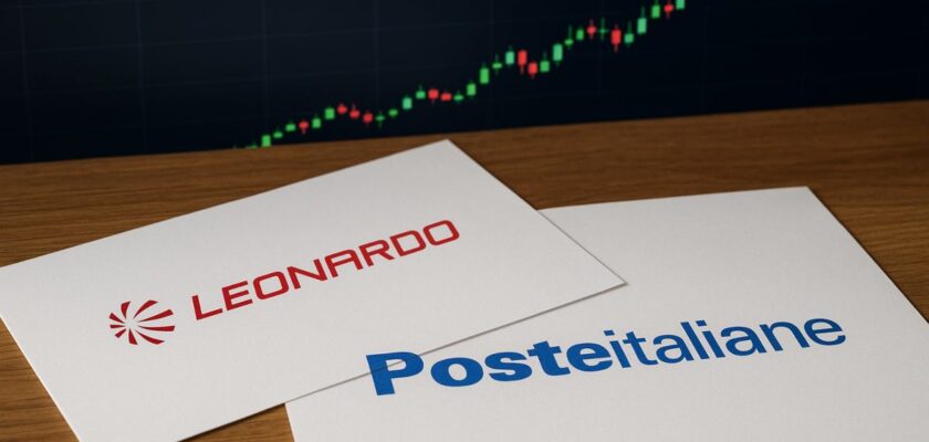 fogli con loghi Poste Italiane e Leonardo