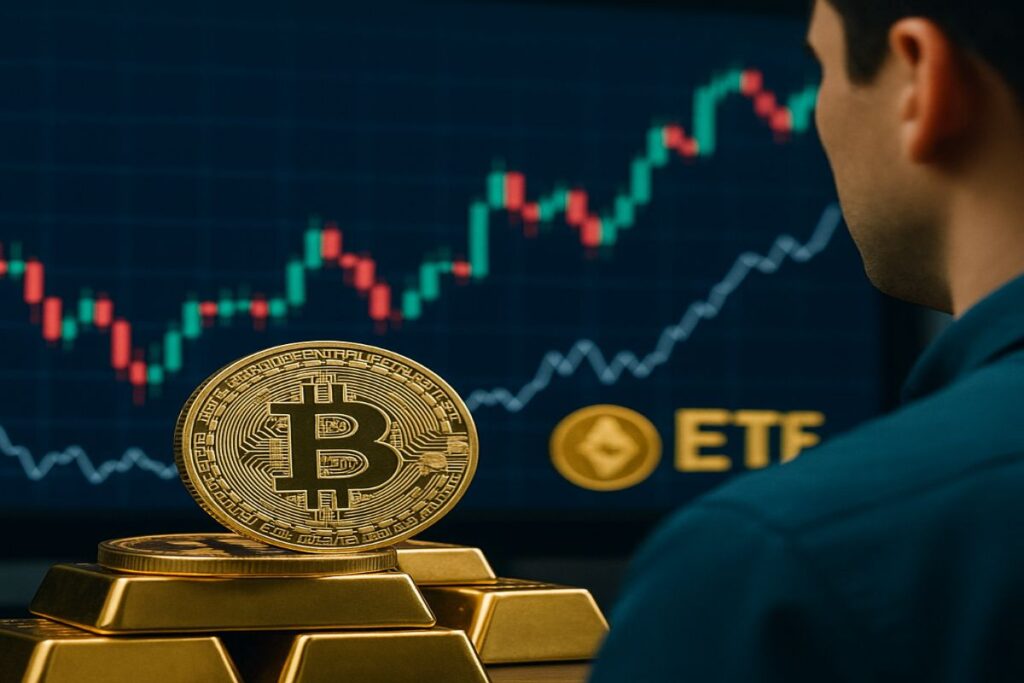 trader che guarda grafico e crypto
