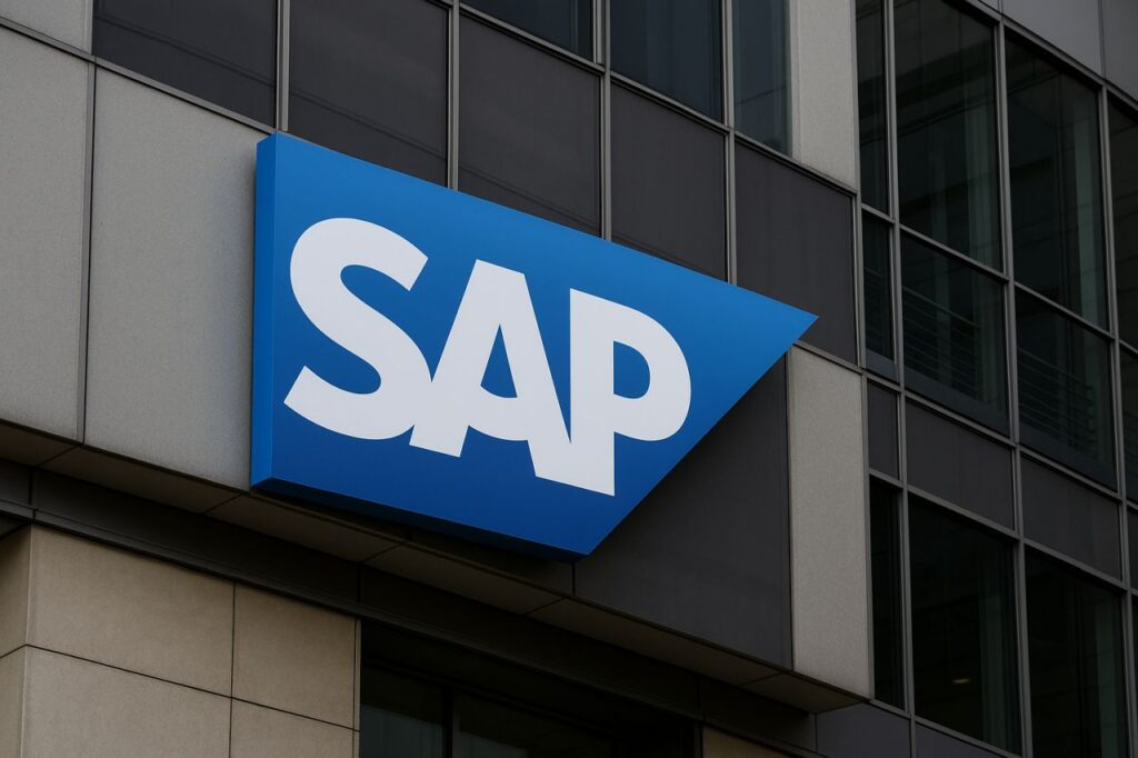 Scritta SAP sulla vetrata di un palazzo
