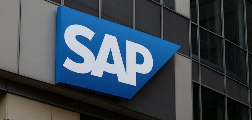 Scritta SAP sulla vetrata di un palazzo