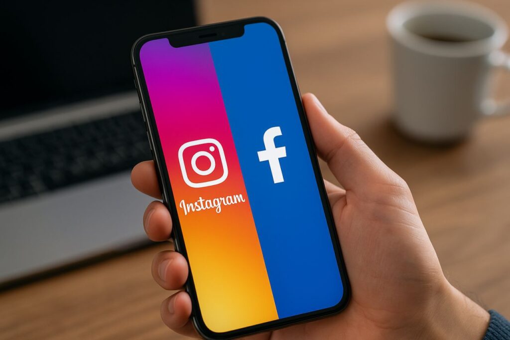 un dispositivo mobile con i loghi di facebook e instagram sullo schermo