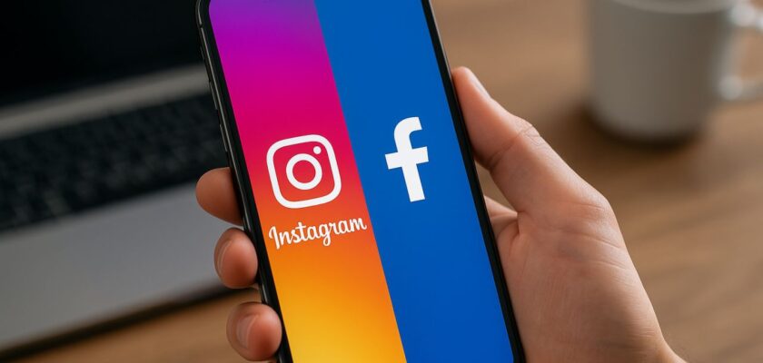 un dispositivo mobile con i loghi di facebook e instagram sullo schermo