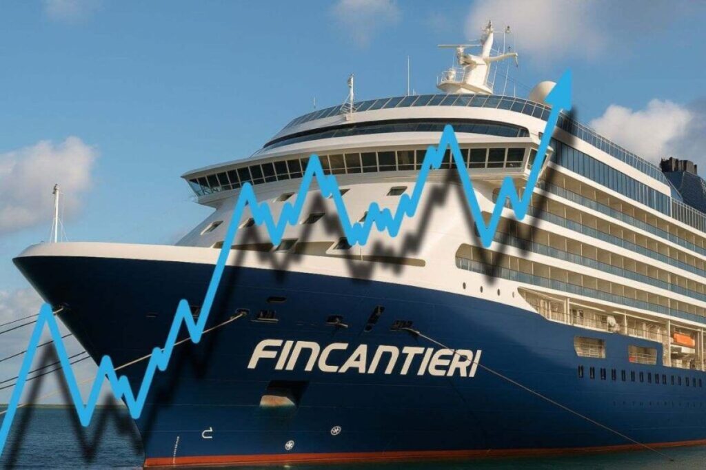 nave Fincantieri e freccia verso l'alto