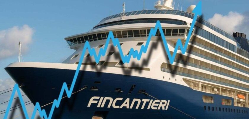 nave Fincantieri e freccia verso l'alto