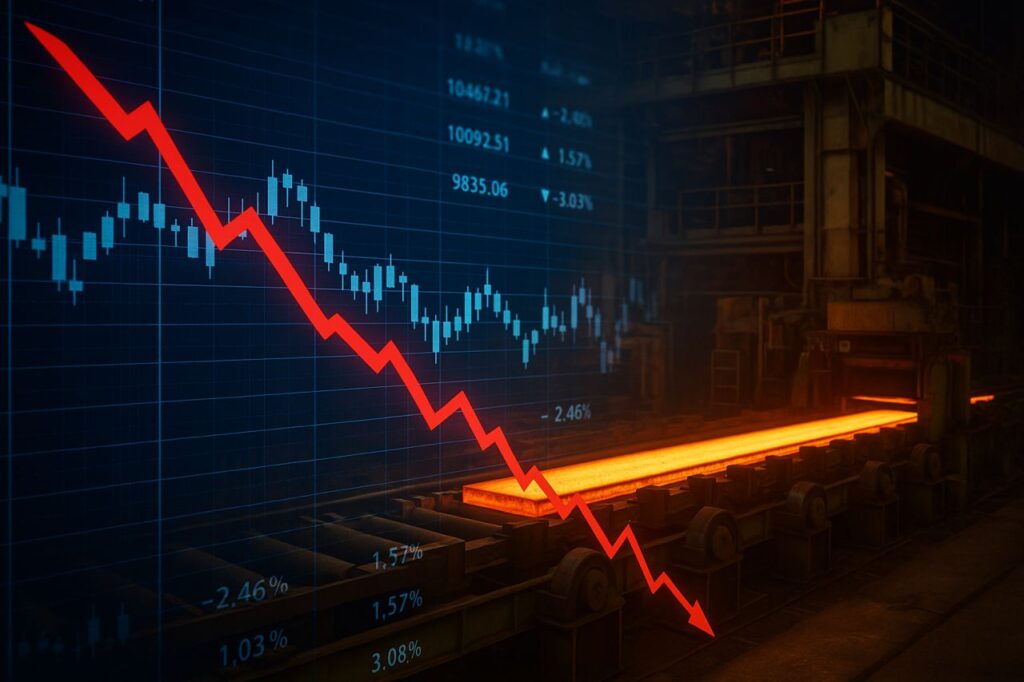 Un grafico in discesa con alcuni elementi di una fonderia industriale in trasparenza