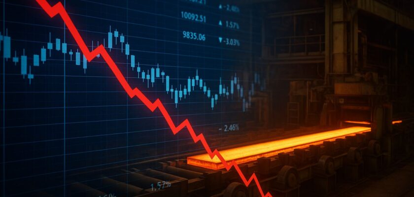 Un grafico in discesa con alcuni elementi di una fonderia industriale in trasparenza