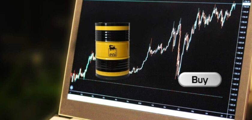 laptop con logo Eni e tasto "buy"