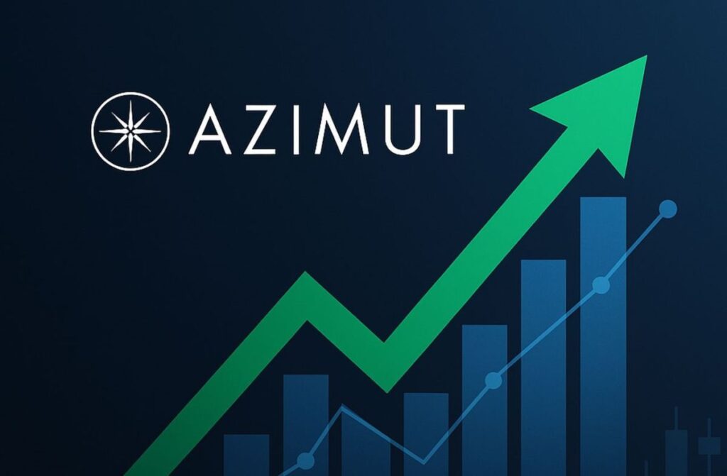 grafico in rialzo e logo di Azimut