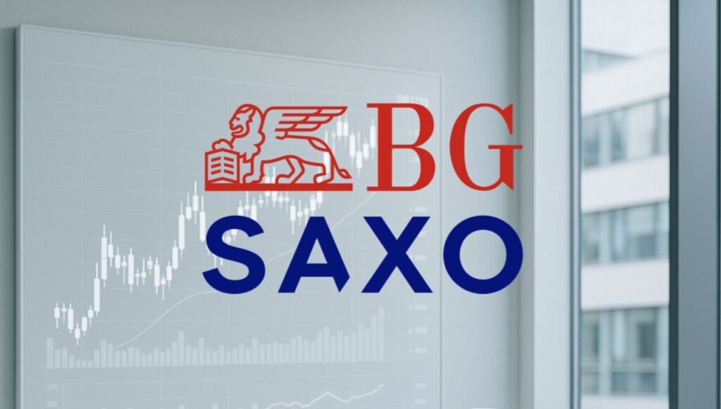 Il logo di BG Saxo con un grafico sullo sfondo