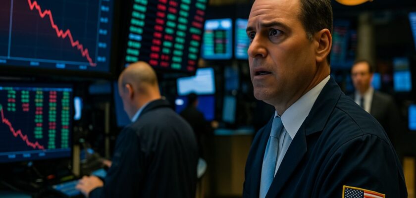 L'interno di una sala di Borsa con investitori che osservano i tabelloni