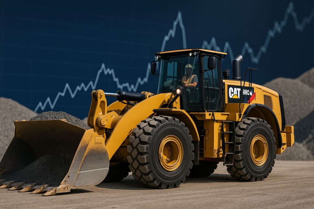 Un mezzo meccanico su 4 ruote e un grafico finanziario sullo sfondo