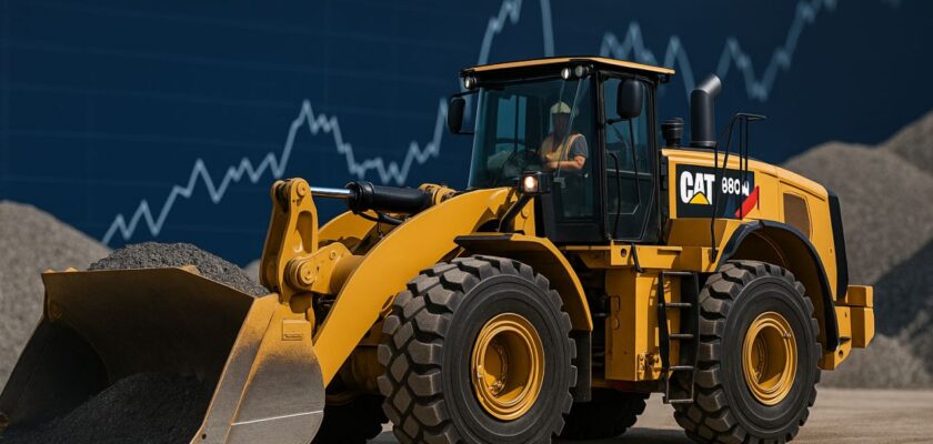 Un mezzo meccanico su 4 ruote e un grafico finanziario sullo sfondo