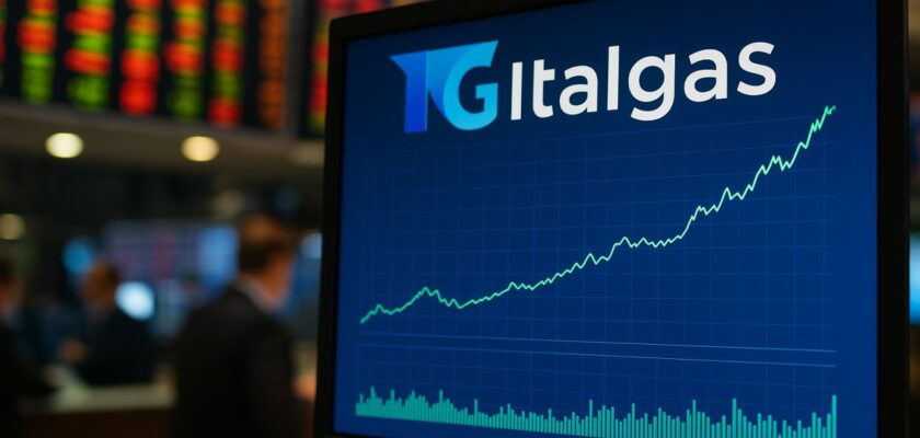 Uno schermo con un grafico finanziario e la scritta Italgas