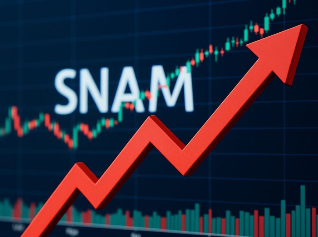 grafico al rialzo e scritta "Snam"