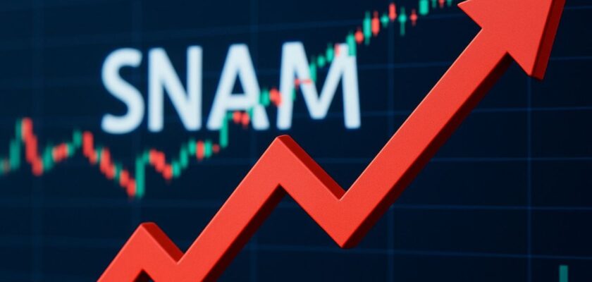 grafico al rialzo e scritta "Snam"