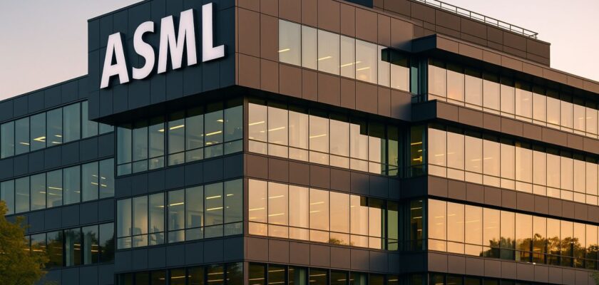Un edificio con la scritta ASML in cima