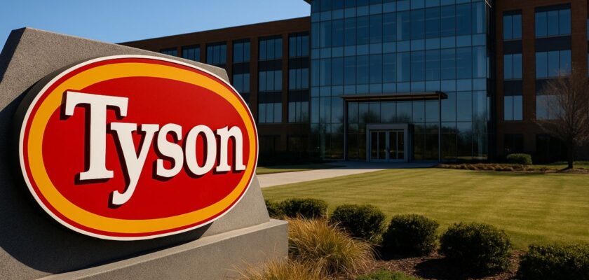 Uno stabile e un totem pubblicitario con la scritta Tyson