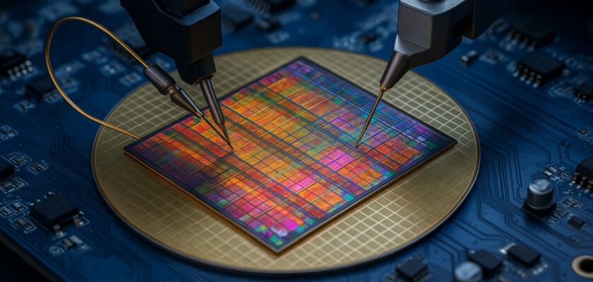 Dettaglio di alcuni elementi di un microchip