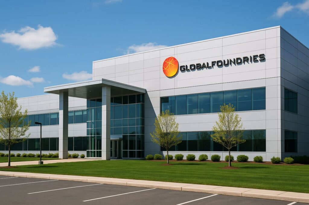 Un edificio con in alto la scritta Global Foundries