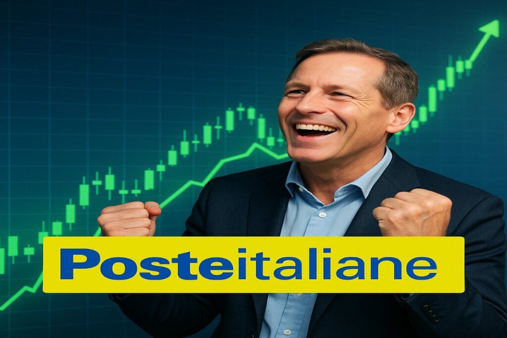 trader felice e logo di Poste Italiane