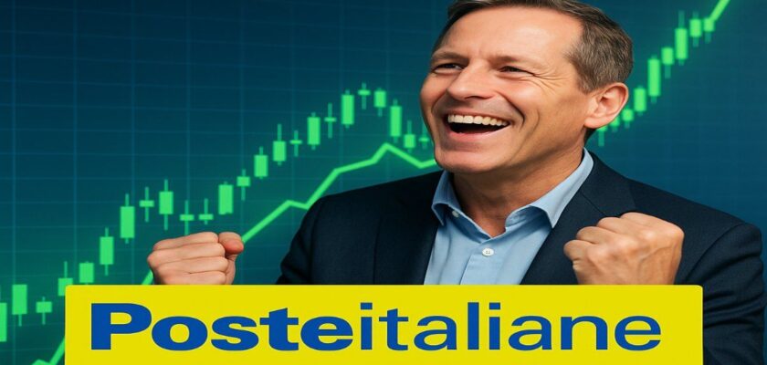 trader felice e logo di Poste Italiane