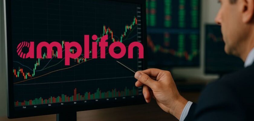 trader che analizza e logo Amplifon