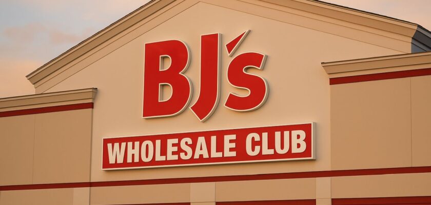 Un edificio con tetto spiovente e la scritta BJ's in grande sull'entrata