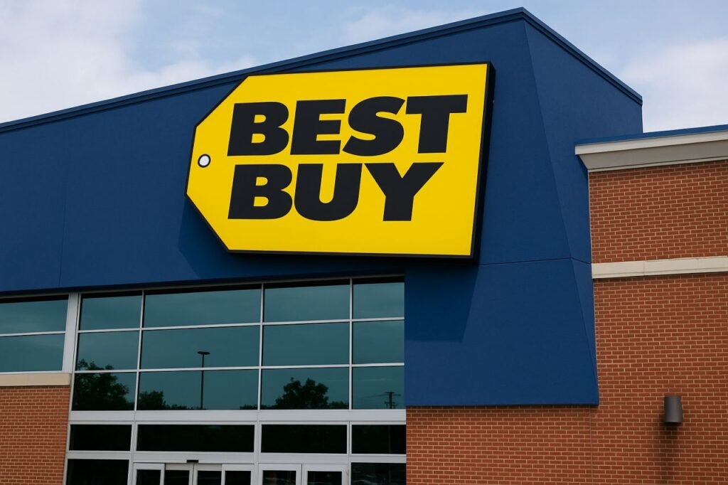 Insegna Best Buy sull'entrata di un punto vendita