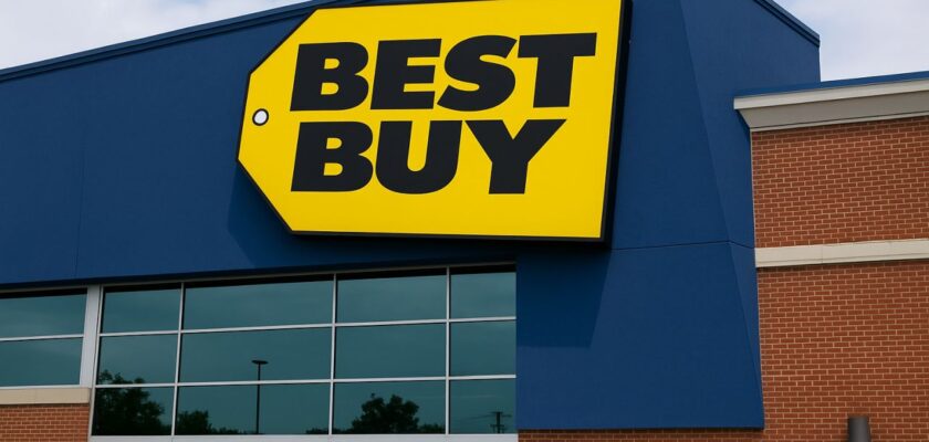 Insegna Best Buy sull'entrata di un punto vendita