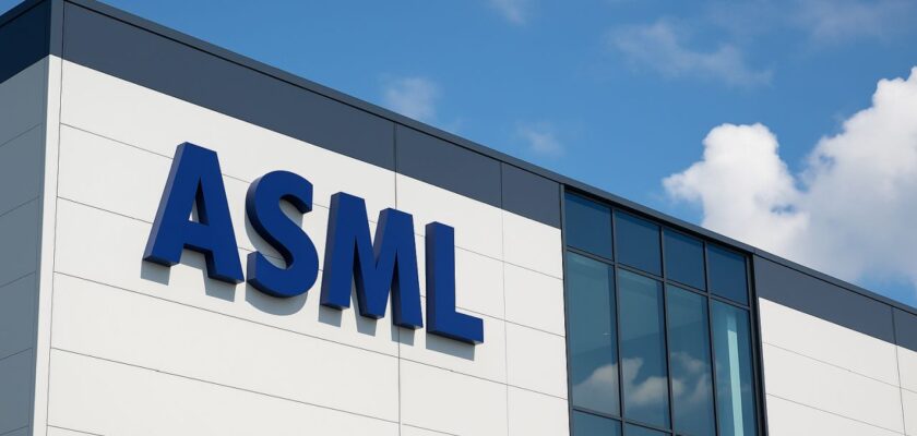 La scritta ASML sulla facciata di un edificio bianco